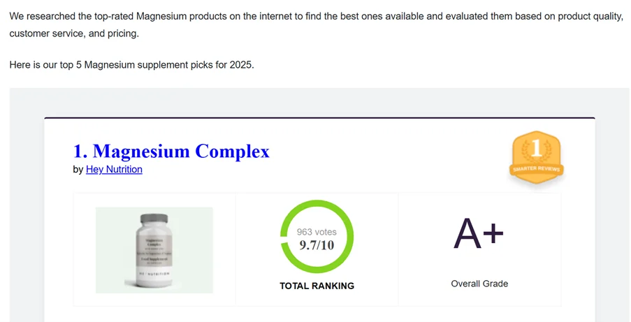 image showing a landing page for hey nutrition