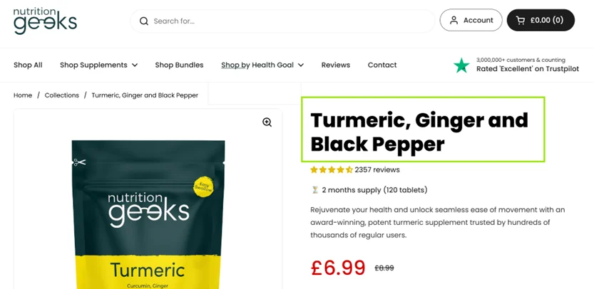 nutrition geeks product page for turmeric