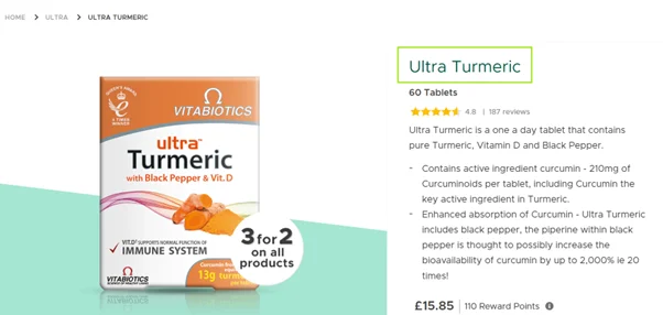 landing page for vitabiotics ultra tumeric